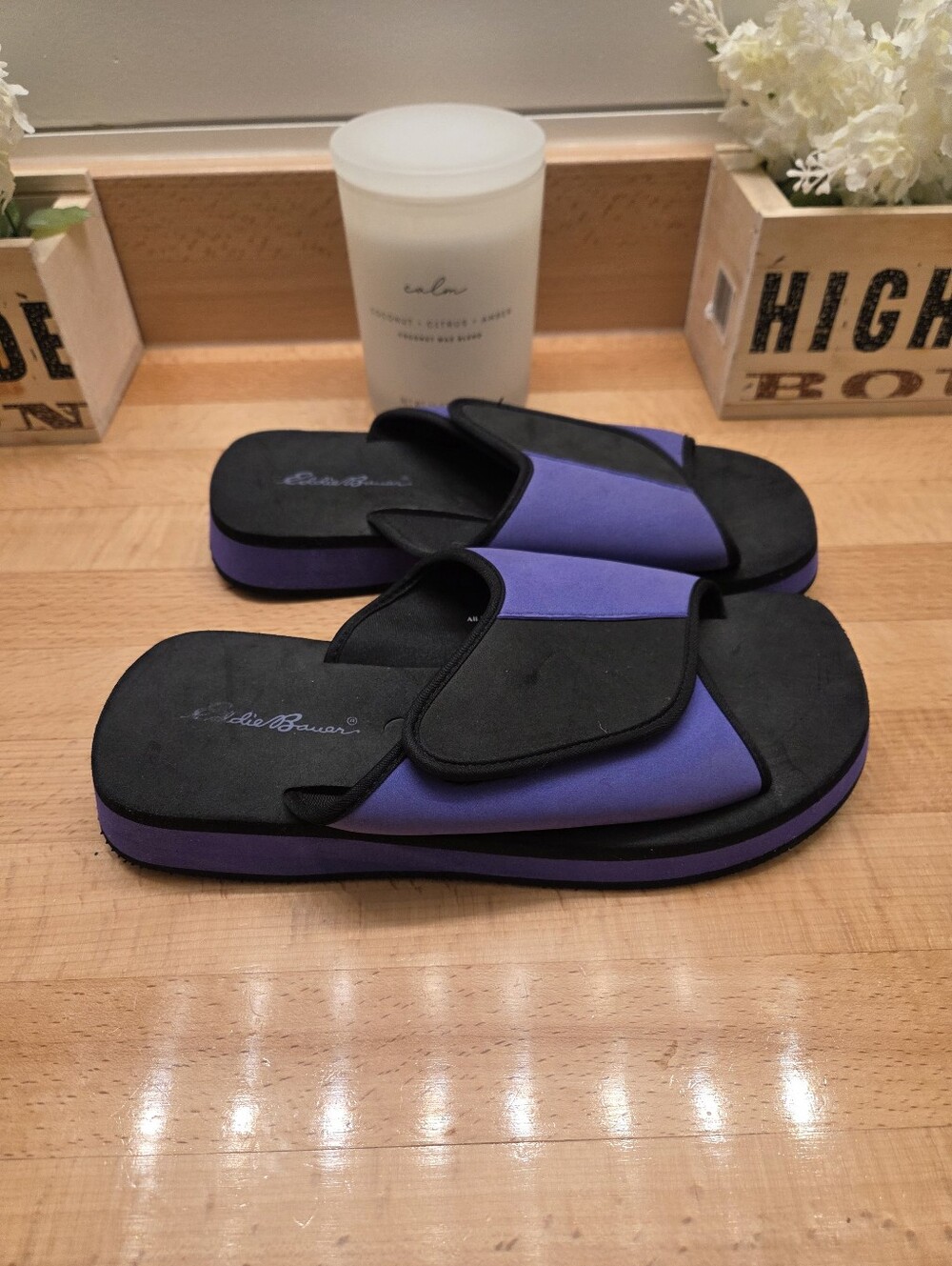 Eddie Bauer Women's Adjustable Comfort Slide Sandals Black/Purple Size 9